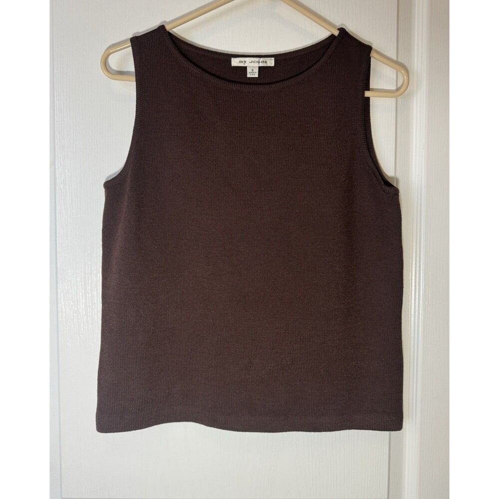 VTG . St. John Collection Women’s Classic Knit Top Size Small Brown Sleeveless - Picture 2 of 10
